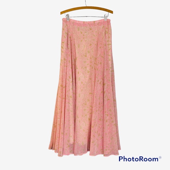 SOLD Soft Surroundings St Germain Pink Georgette Fringe Maxi Skirt Medium - Picture 4 of 16
